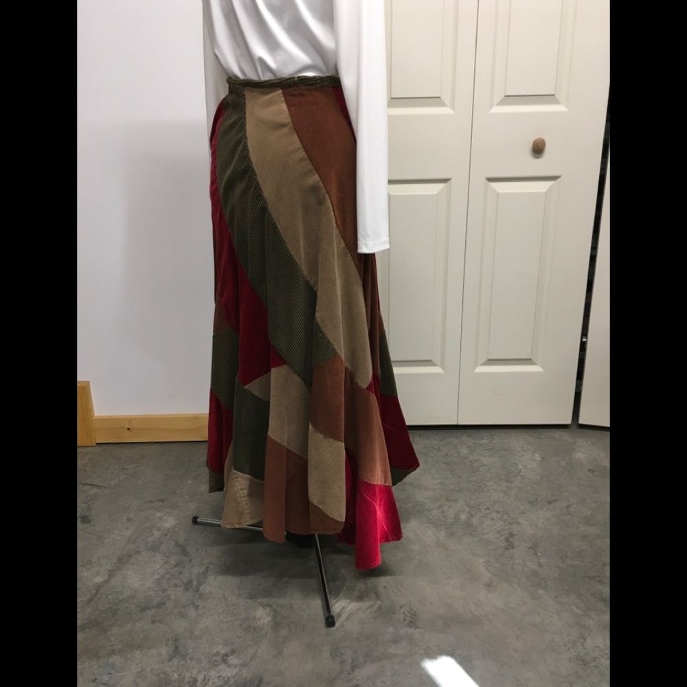 Reclaimed, recycled corduroy twirl, scalloped Boho skirt.